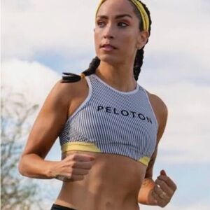 Peloton Striped Sports Bra - Black, White, Yellow